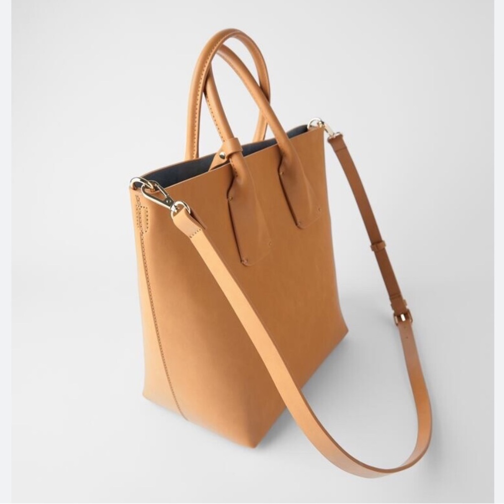 “ZARA” Minimalist Rigid Tote Shoulder Bag With Matching Pouch
